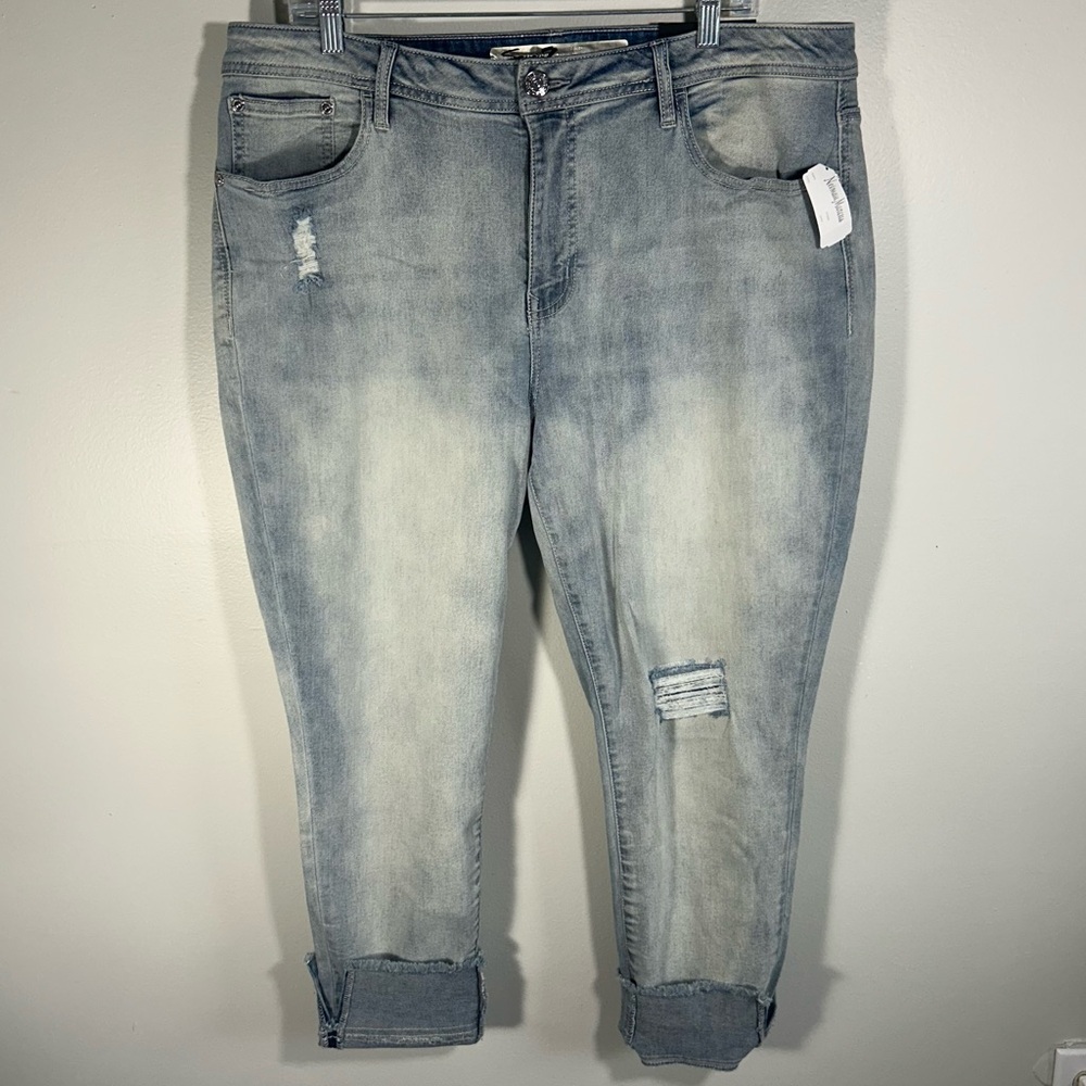 NWT Seven7 High-Rise Ankle Skinny Jeans 18W Light Wash Distressed Side Slit Cuff
